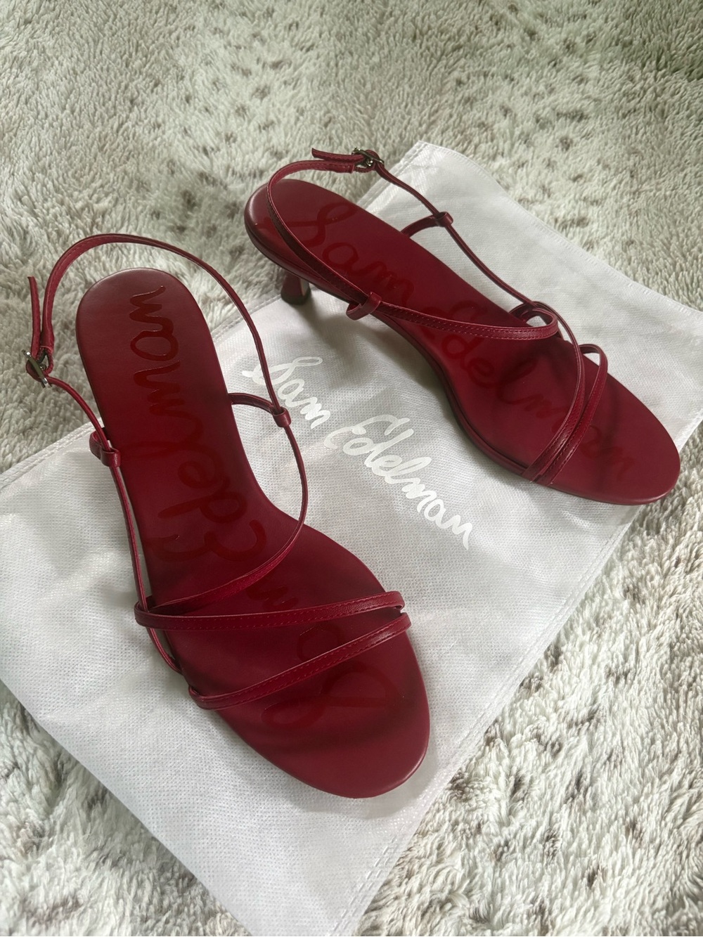 Sam Edelman Cora Red Strappy Leather Slingback Kitten Heels 10 - Picture 2 of 11